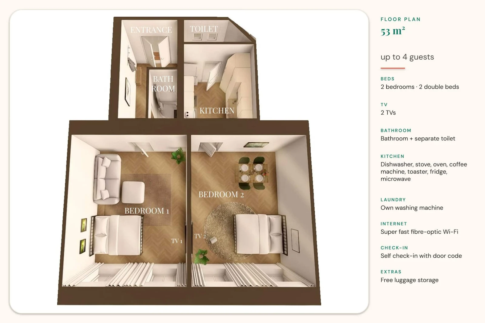 Grundriss Apartment mit eigener Waschmaschine