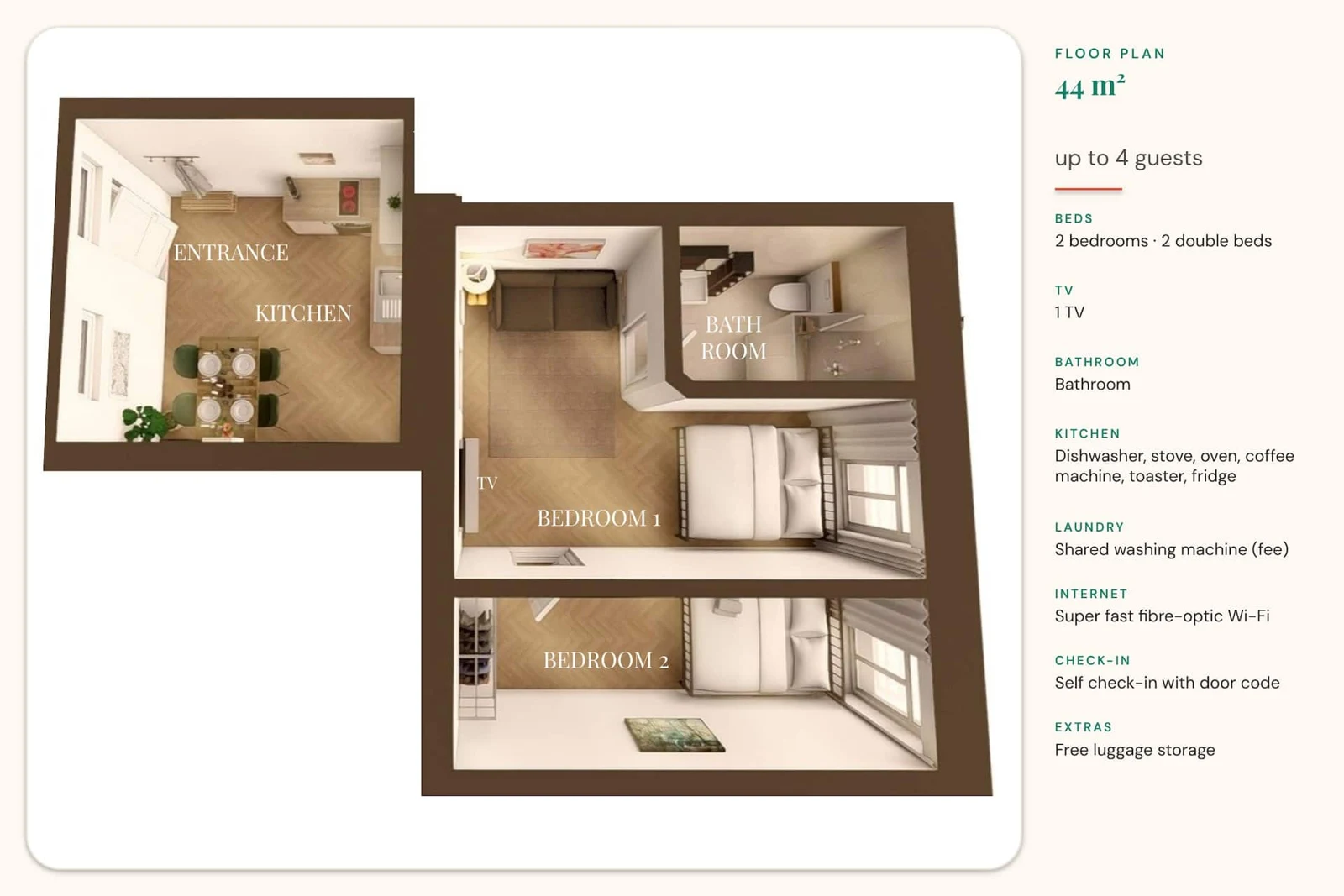 Grundriss Apartment mit zwei Schlafzimmern