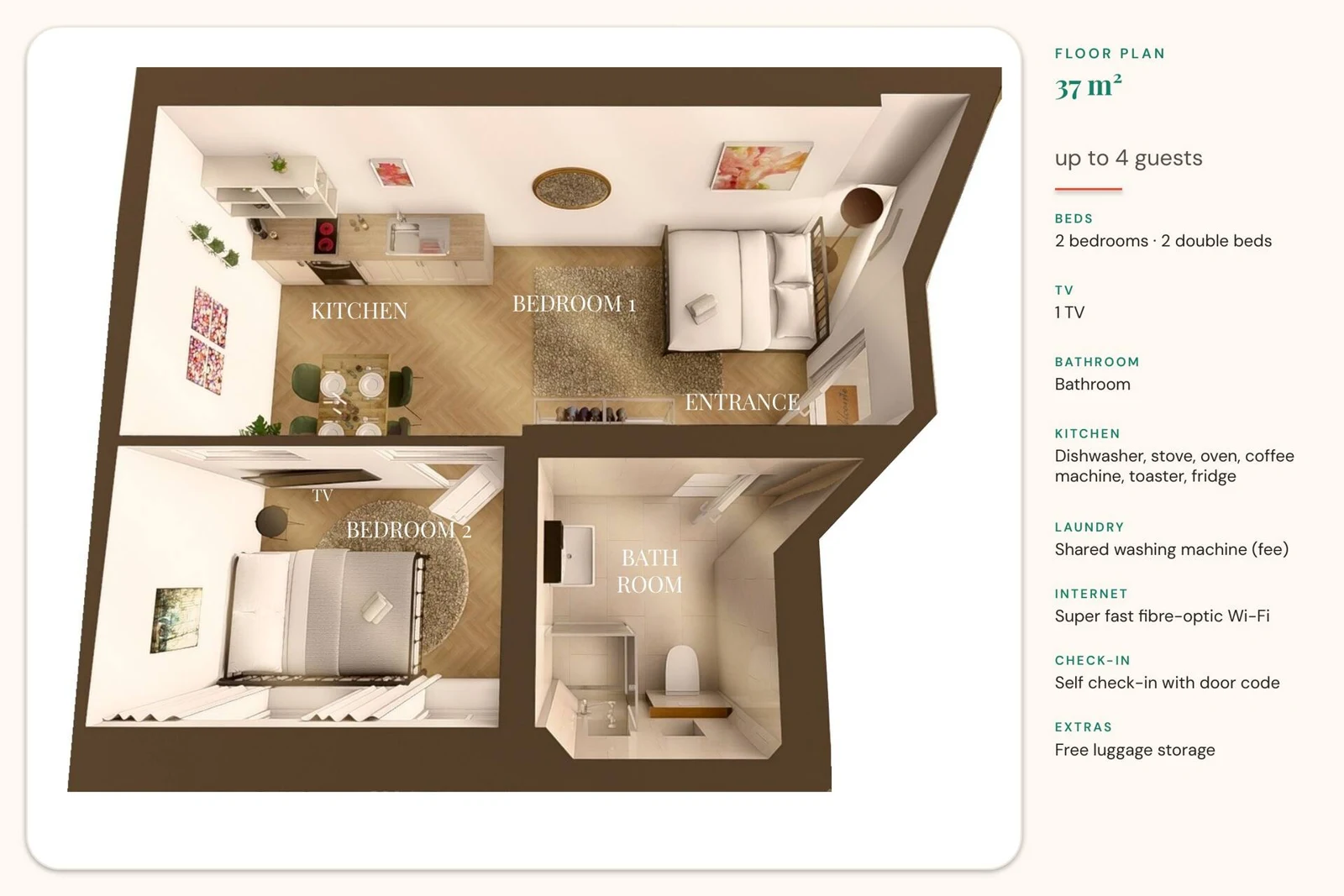 Grundriss Kompaktes Zwei-Zimmer-Apartment