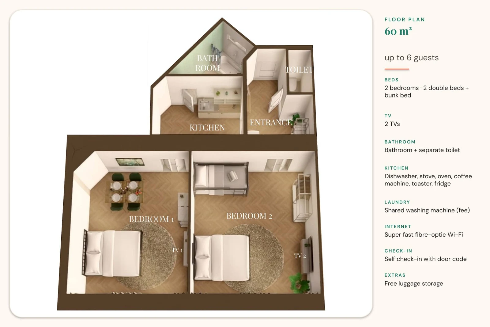 Grundriss Familien-Apartment mit Etagenbett